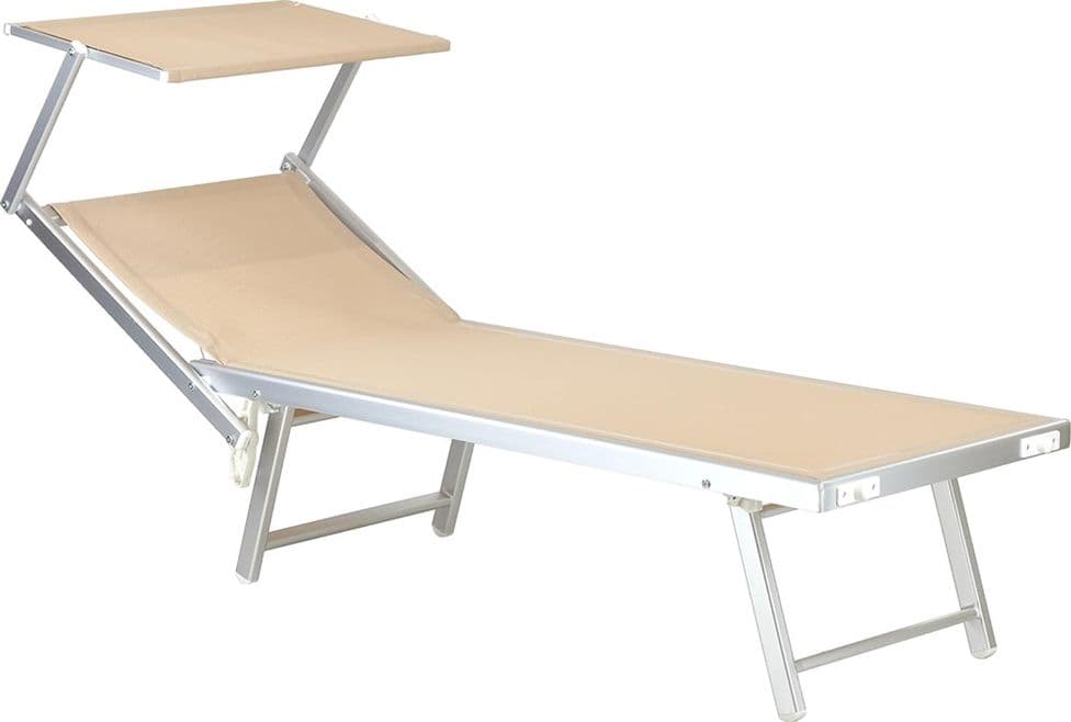 LETTINO PIEGHEVOLE PRENDISOLE IN ALLUMINIO TEXTILENE CON PARASOLE ORIENTABILE 186X61X38CM - 17