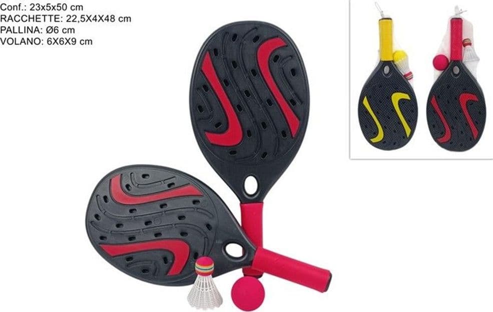 SET DI 2 RACCHETTE PADEL CON PALLINA VOLANO PER BEACH TENNIS BADMINTON 2 COLORI 674239A - 2