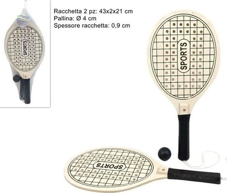 COPPIA RACCHETTONI SPIAGGIA IN LEGNO CON PALLINA BEACH TENNIS PADEL PISCINA GIARDINO 638880A - 2