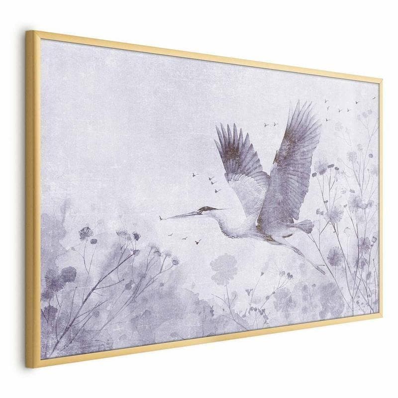 Poster - Majestic Flight - crane in flight in a monochromatic, cool color palette - 18