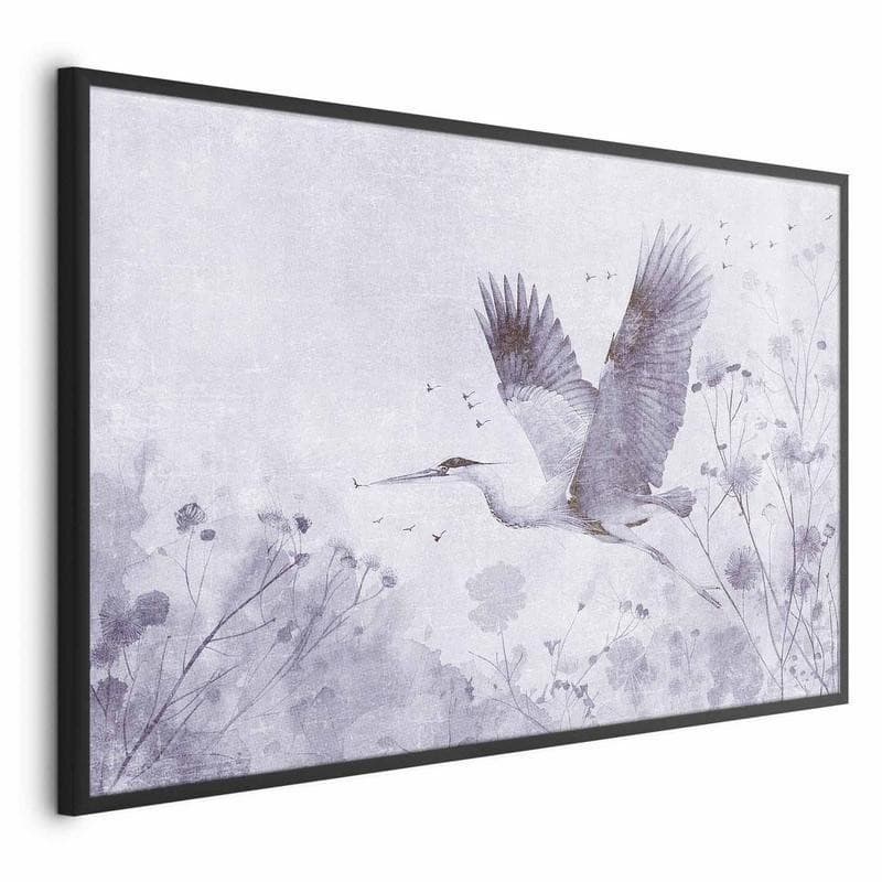 Poster - Majestic Flight - crane in flight in a monochromatic, cool color palette - 17