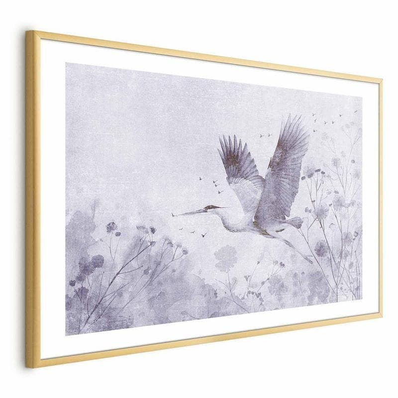 Poster - Majestic Flight - crane in flight in a monochromatic, cool color palette - 19