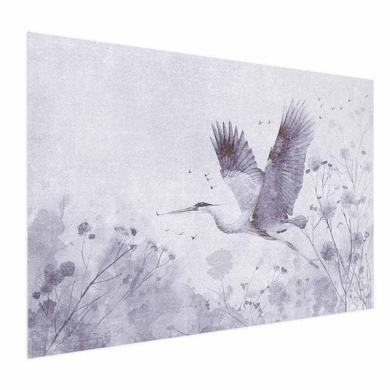 Poster - Majestic Flight - crane in flight in a monochromatic, cool color palette - 15