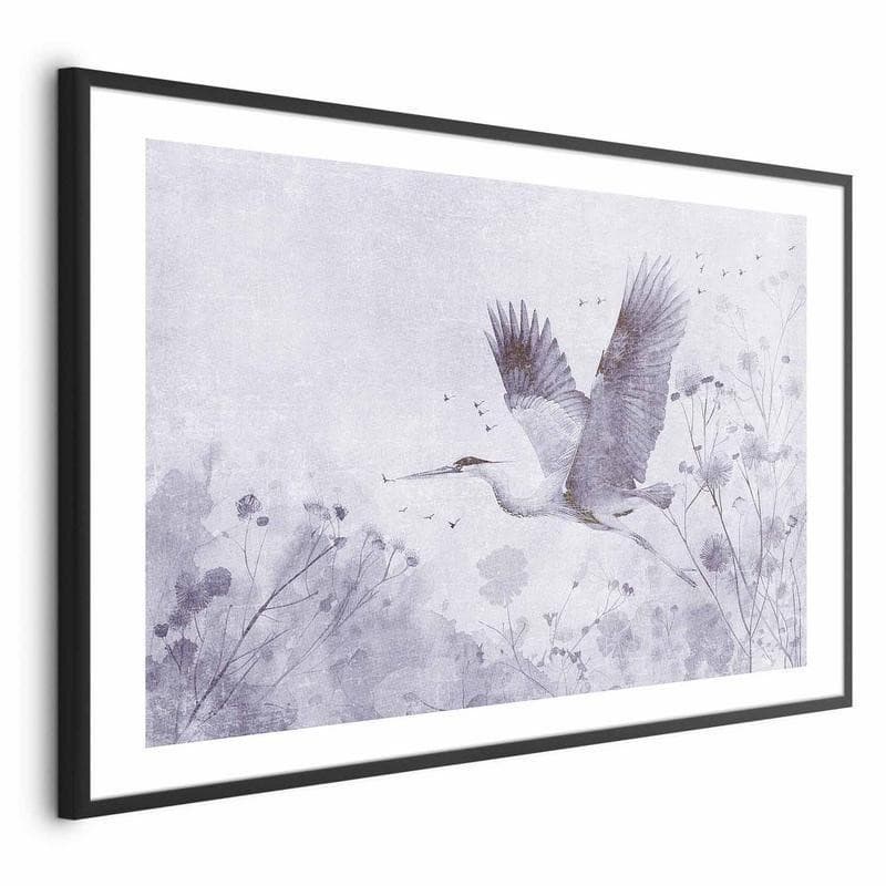 Poster - Majestic Flight - crane in flight in a monochromatic, cool color palette - 20