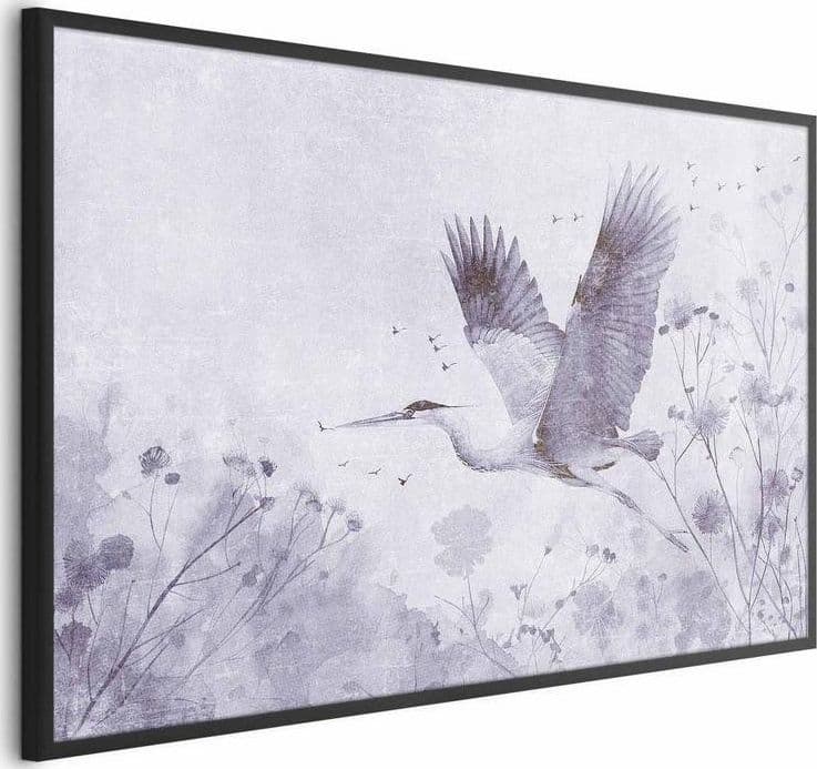 Poster - Majestic Flight - crane in flight in a monochromatic, cool color palette - 2