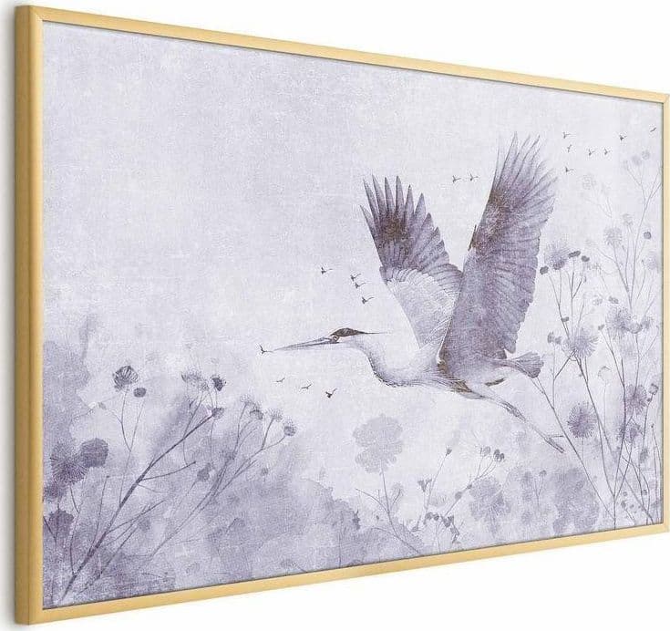 Poster - Majestic Flight - crane in flight in a monochromatic, cool color palette - 3