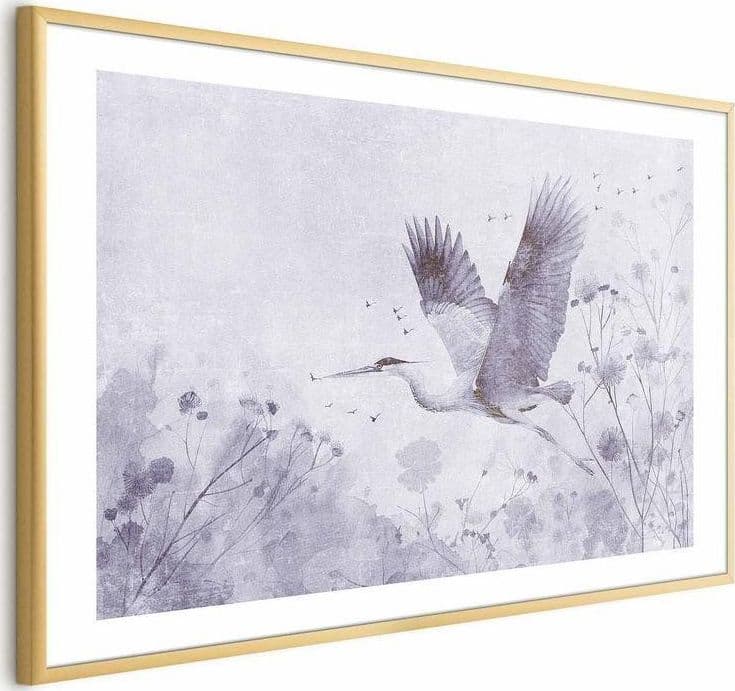 Poster - Majestic Flight - crane in flight in a monochromatic, cool color palette - 4