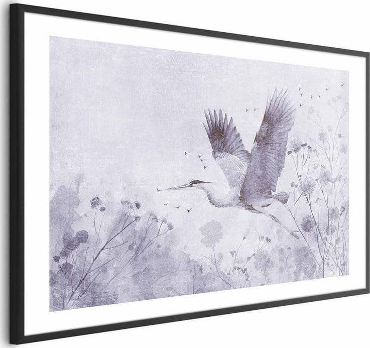 Poster - Majestic Flight - crane in flight in a monochromatic, cool color palette - 5