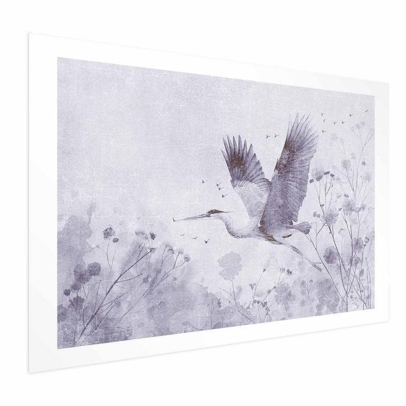 Poster - Majestic Flight - crane in flight in a monochromatic, cool color palette - 6