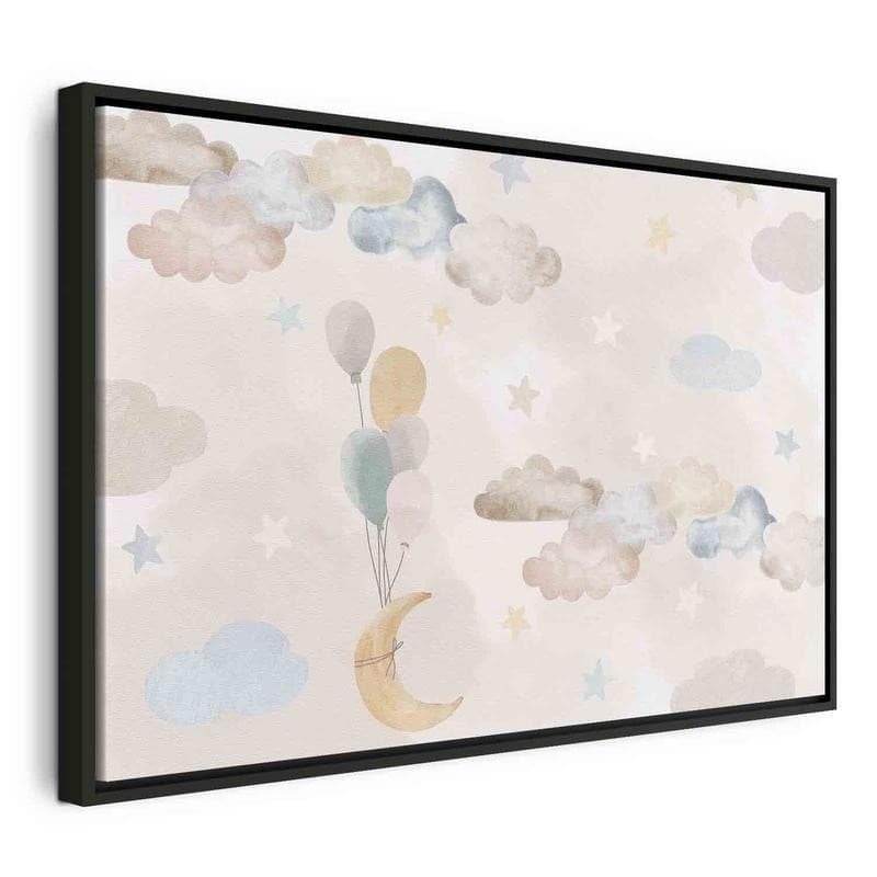 Quadro - Fairy-Tale Moon - Pastel Moon with Balloons Among Colorful Clouds and Stars in Subdued Colors on a Light Backgr - 21