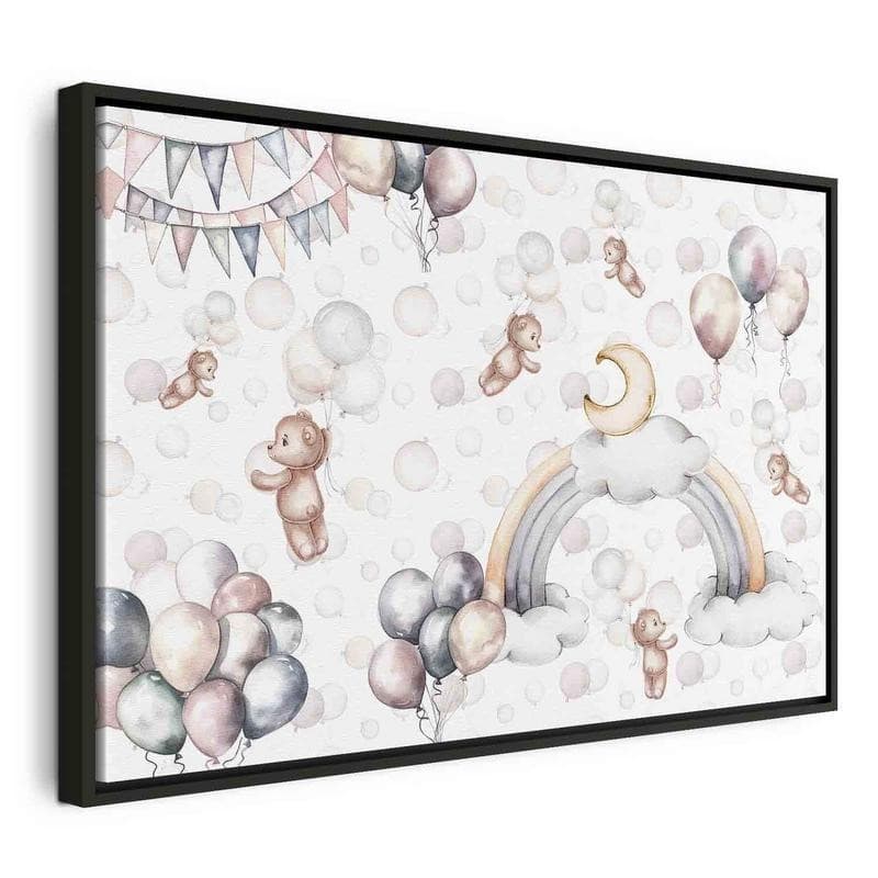 Quadro - Toy Bears with Balloons - Flying Plush Bears Among Balloons Clouds and Rainbows in Subtle Pastel Hues - 21