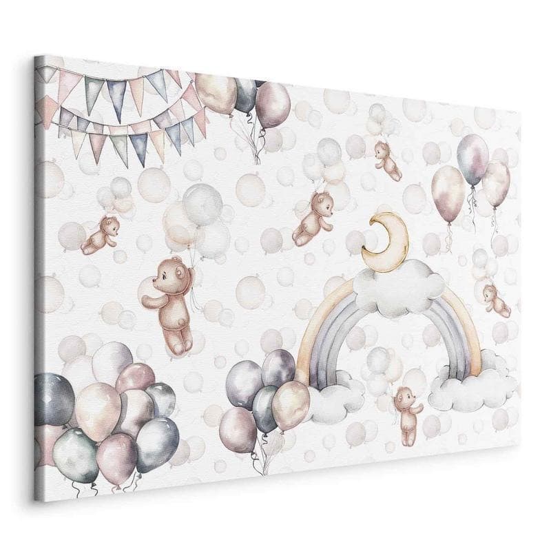 Quadro - Toy Bears with Balloons - Flying Plush Bears Among Balloons Clouds and Rainbows in Subtle Pastel Hues - 20