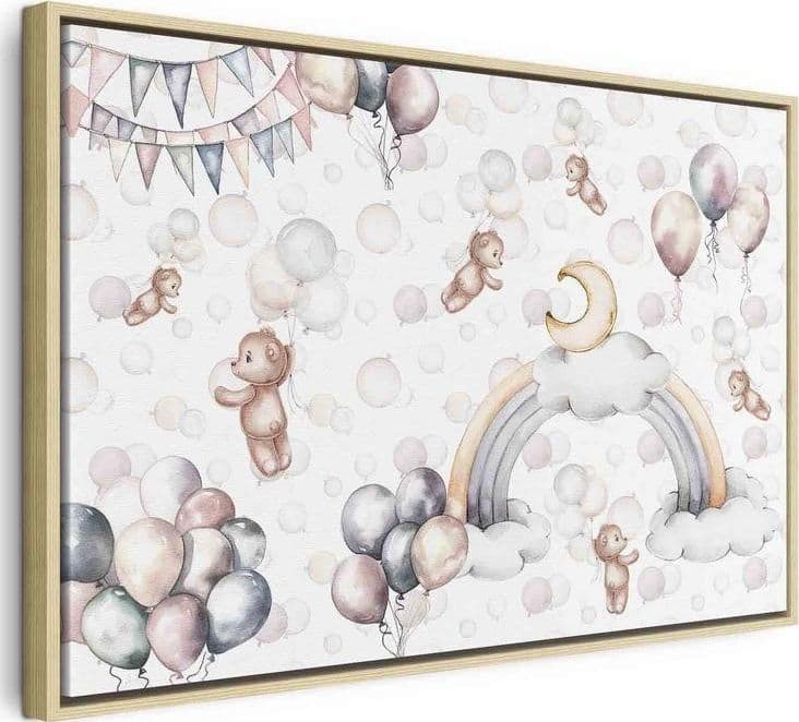 Quadro - Toy Bears with Balloons - Flying Plush Bears Among Balloons Clouds and Rainbows in Subtle Pastel Hues - 22