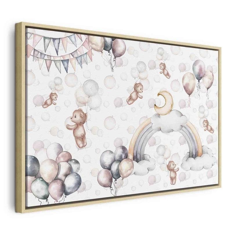 Quadro - Toy Bears with Balloons - Flying Plush Bears Among Balloons Clouds and Rainbows in Subtle Pastel Hues - 22
