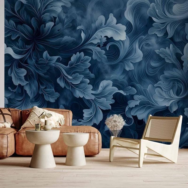 Carta da parati - Abstract Ornaments: Dark Blue Victorian Leaves - 11
