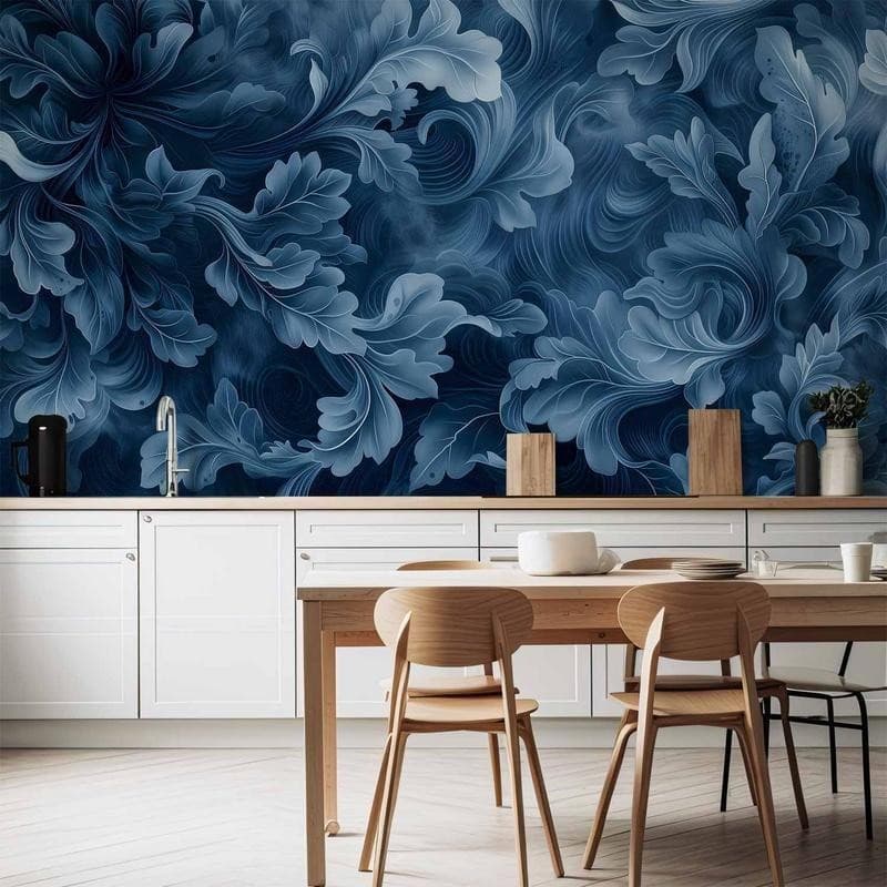Carta da parati - Abstract Ornaments: Dark Blue Victorian Leaves - 2