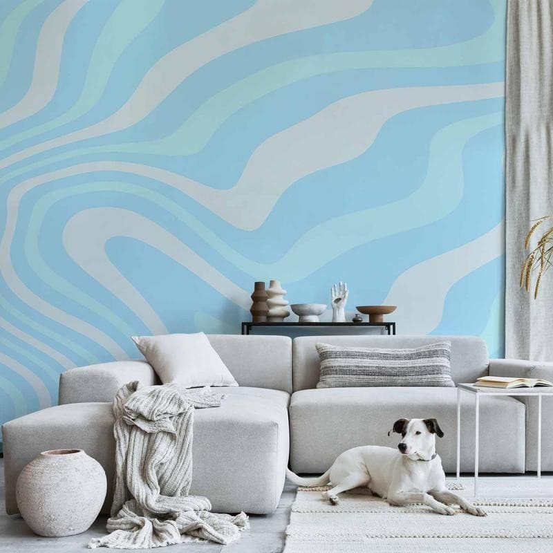 Carta da parati - Composition in Blues and Whites - Harmonious Abstract Waves in a Cool Color Tone - 11