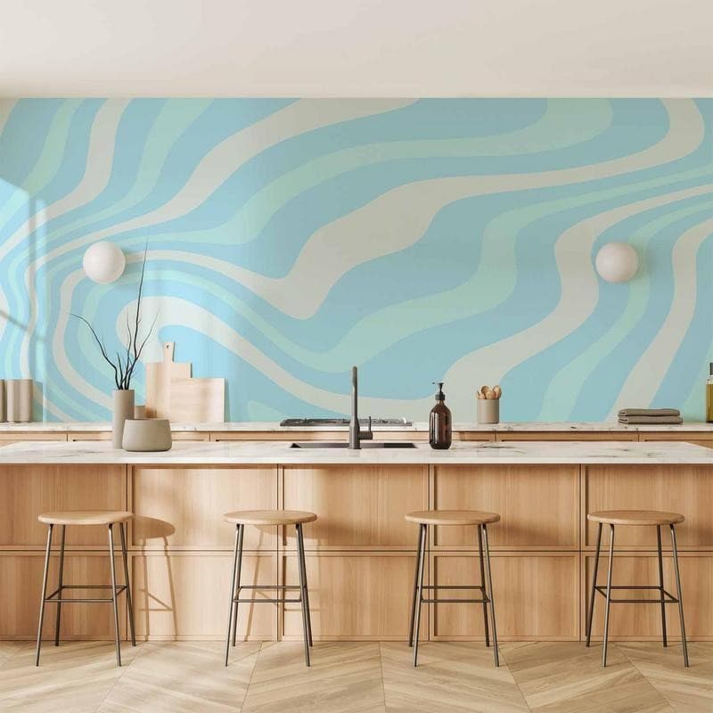 Carta da parati - Composition in Blues and Whites - Harmonious Abstract Waves in a Cool Color Tone - 12