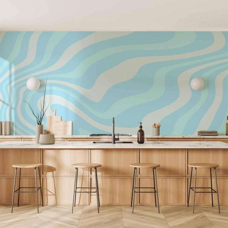 Carta da parati - Composition in Blues and Whites - Harmonious Abstract Waves in a Cool Color Tone - 2