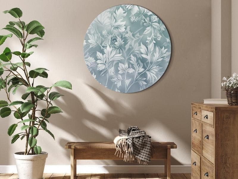 Quadro rotondo - Ornaments in Worn Muted Turquoises: Delicate Plant Pattern - 2