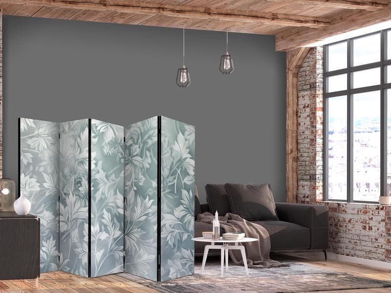 Paravento - Ornaments in Rubbed Faded Turquoise - Delicate Floral Pattern - 2