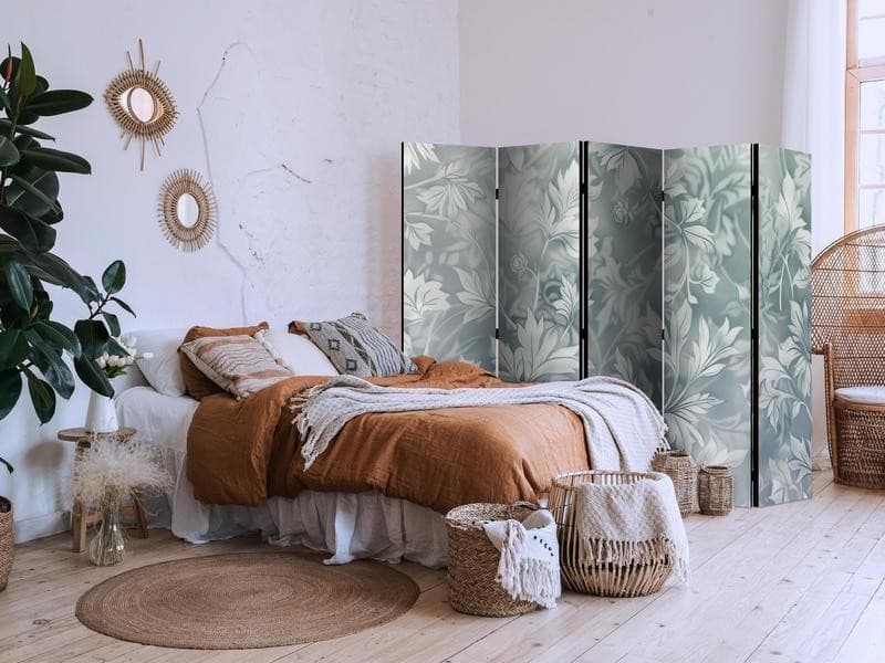 Paravento - Ornaments in Rubbed Faded Turquoise - Delicate Floral Pattern - 3