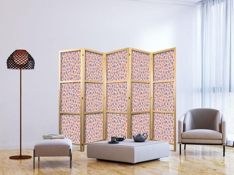 Paravento giapponese - Giraffe Pattern - Colorful Animal Pattern in Blue-Pink Spots - 3