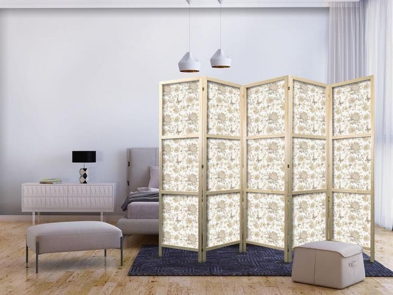 Paravento giapponese Fiori e farfalle beige 5 ante - 2