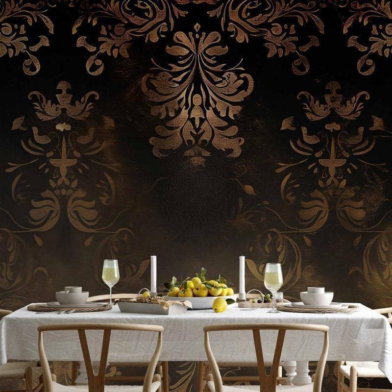 Carta da parati - Baroque Ornaments in Patinated Gold and Browns: Retro Motif - 12