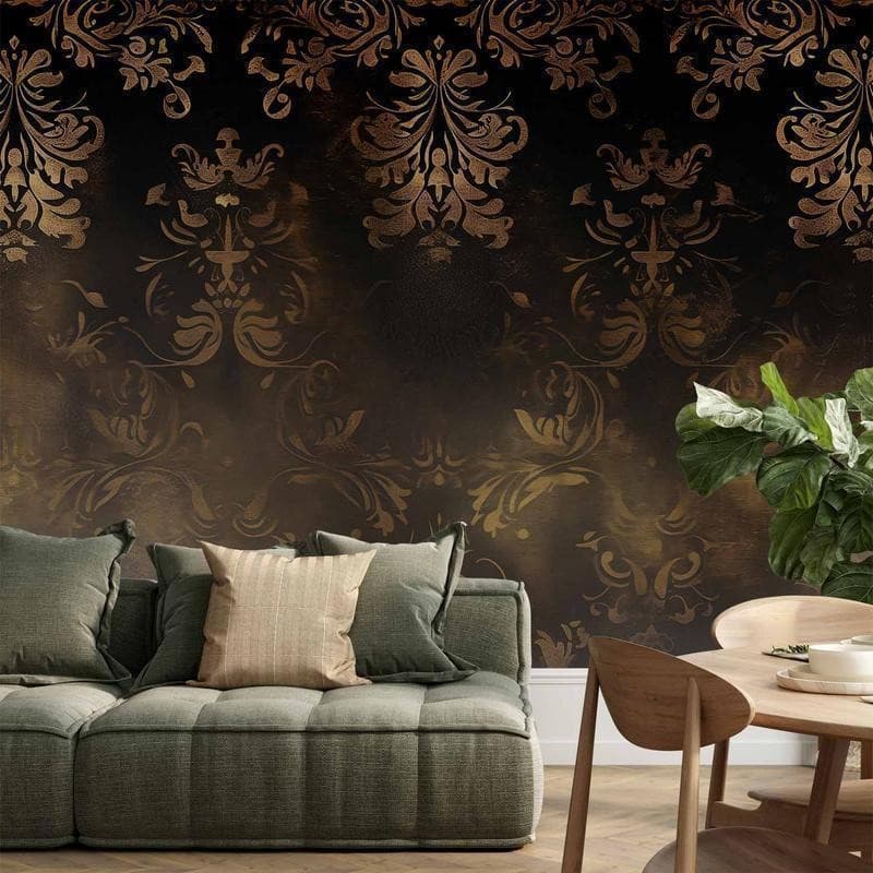 Carta da parati - Baroque Ornaments in Patinated Gold and Browns: Retro Motif - 11