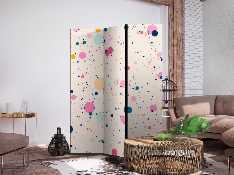 Paravento - Dots - Spots and Splashes Multicolored - Cheerful Pattern on a Light Pink Background - 3