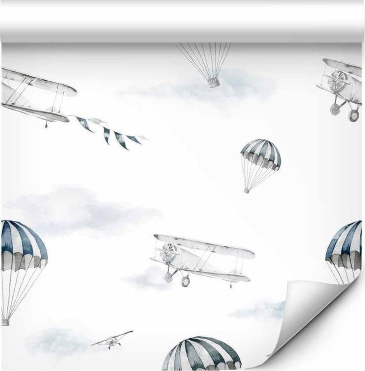 Tappezzeria murale - Watercolor - Airplane show on a bright sky with delicate clouds - 2