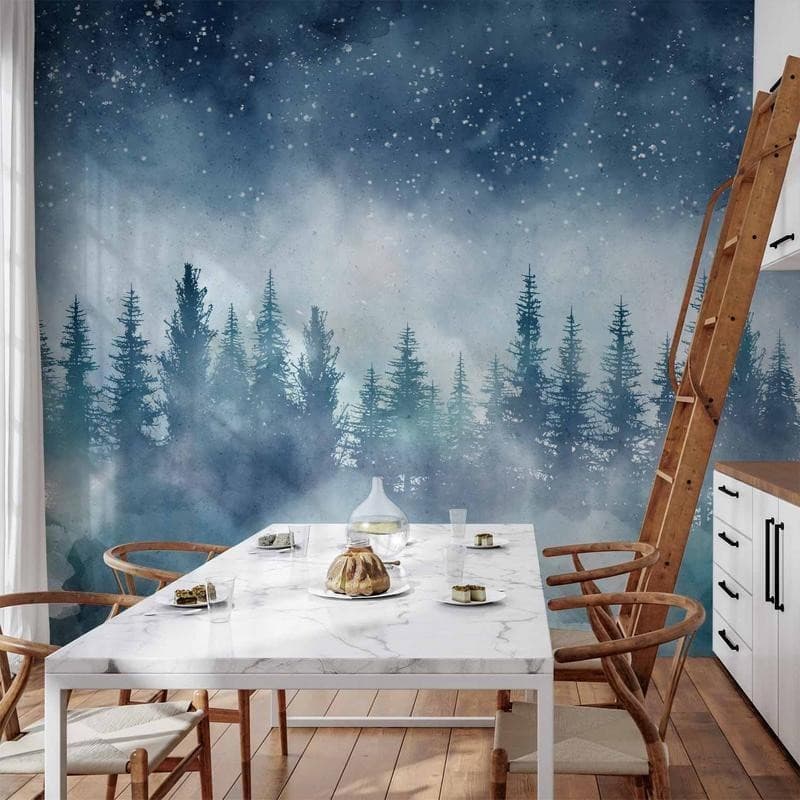 Carta da parati - Night landscape - landscape of a misty forest at night with a starry sky - 2