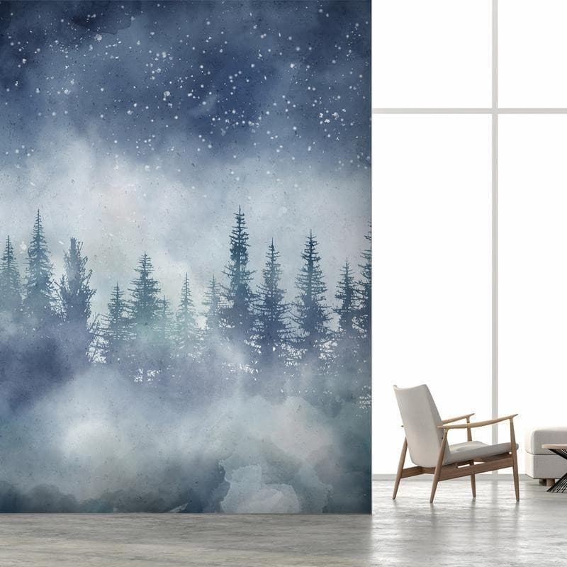 Carta da parati - Night landscape - landscape of a misty forest at night with a starry sky - 3