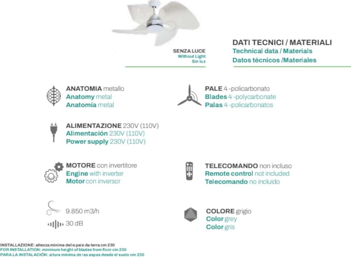 Ventilatore moderno Italexport SOFFIO 3200 senza luce soffitto - 3