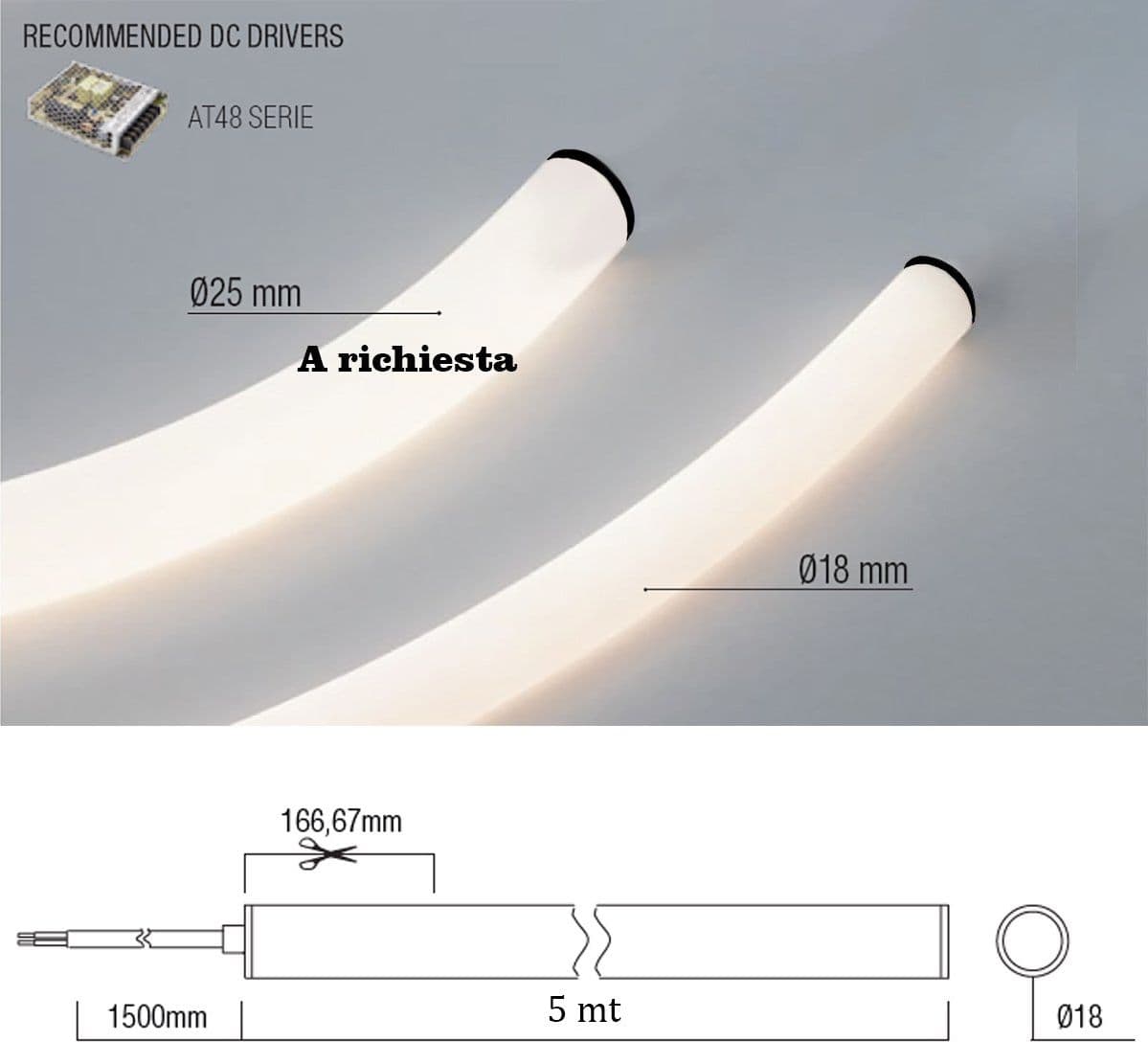 Neon flessibile Redo XLOOPB LP18 LED 72W 5MT IP65 NERO striscia flessibile tubolare led soffitto driver - 8