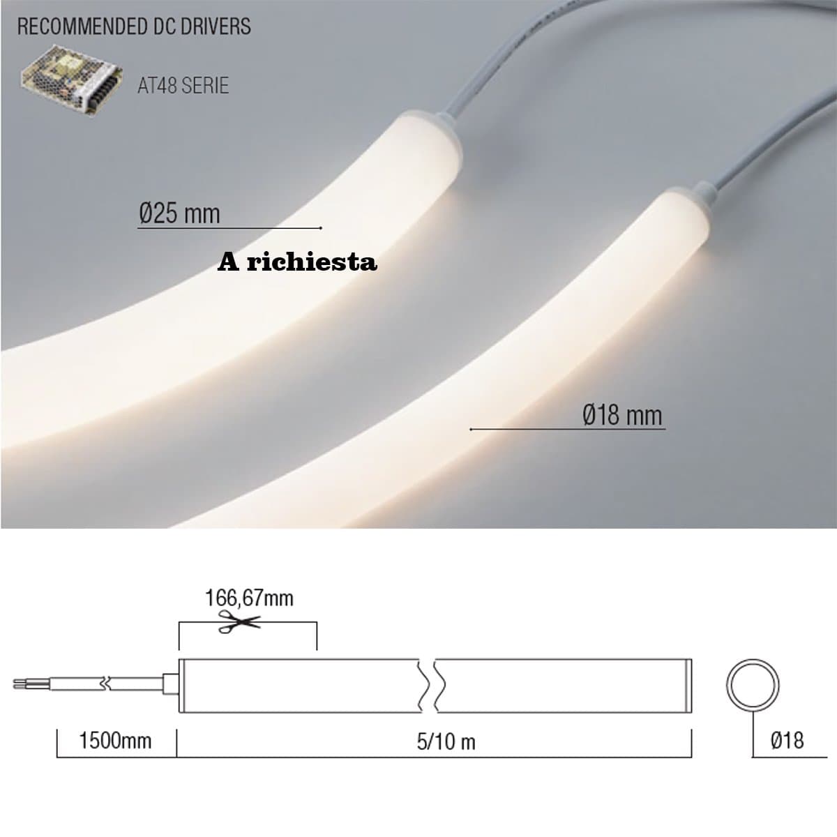 Neon flessibile Redo XLOOPB LP18 LED 72W 5MT IP65 BIANCO striscia flessibile tubolare led soffitto parete driver - 11
