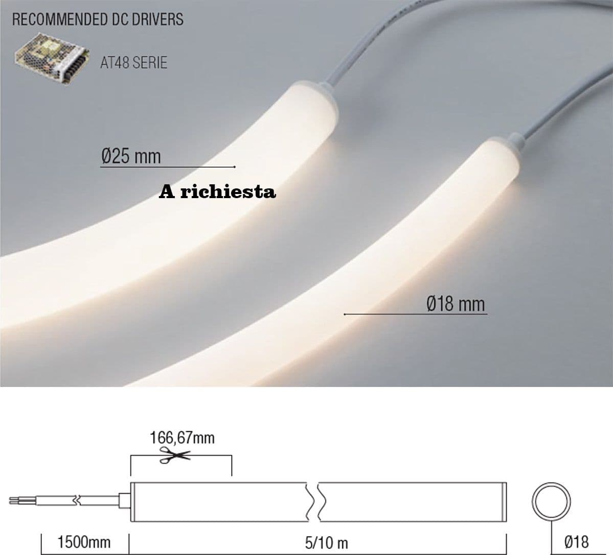 Neon flessibile Redo XLOOPB LP18 LED 72W 5MT IP65 BIANCO striscia flessibile tubolare led soffitto parete driver - 5