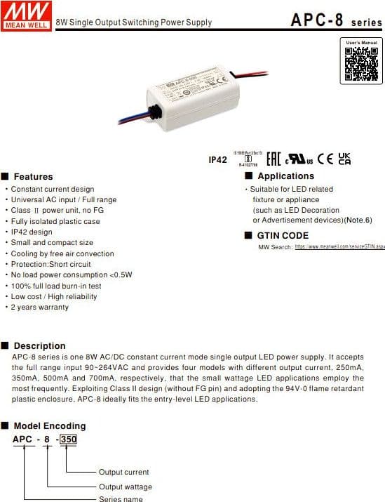 Driver Lampadari Bartalini APC 8 350 220-240V CC-350 mA 8W - 4
