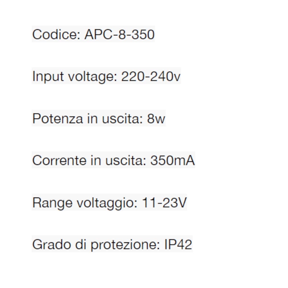Driver Lampadari Bartalini APC 8 350 220-240V CC-350 mA 8W - 7