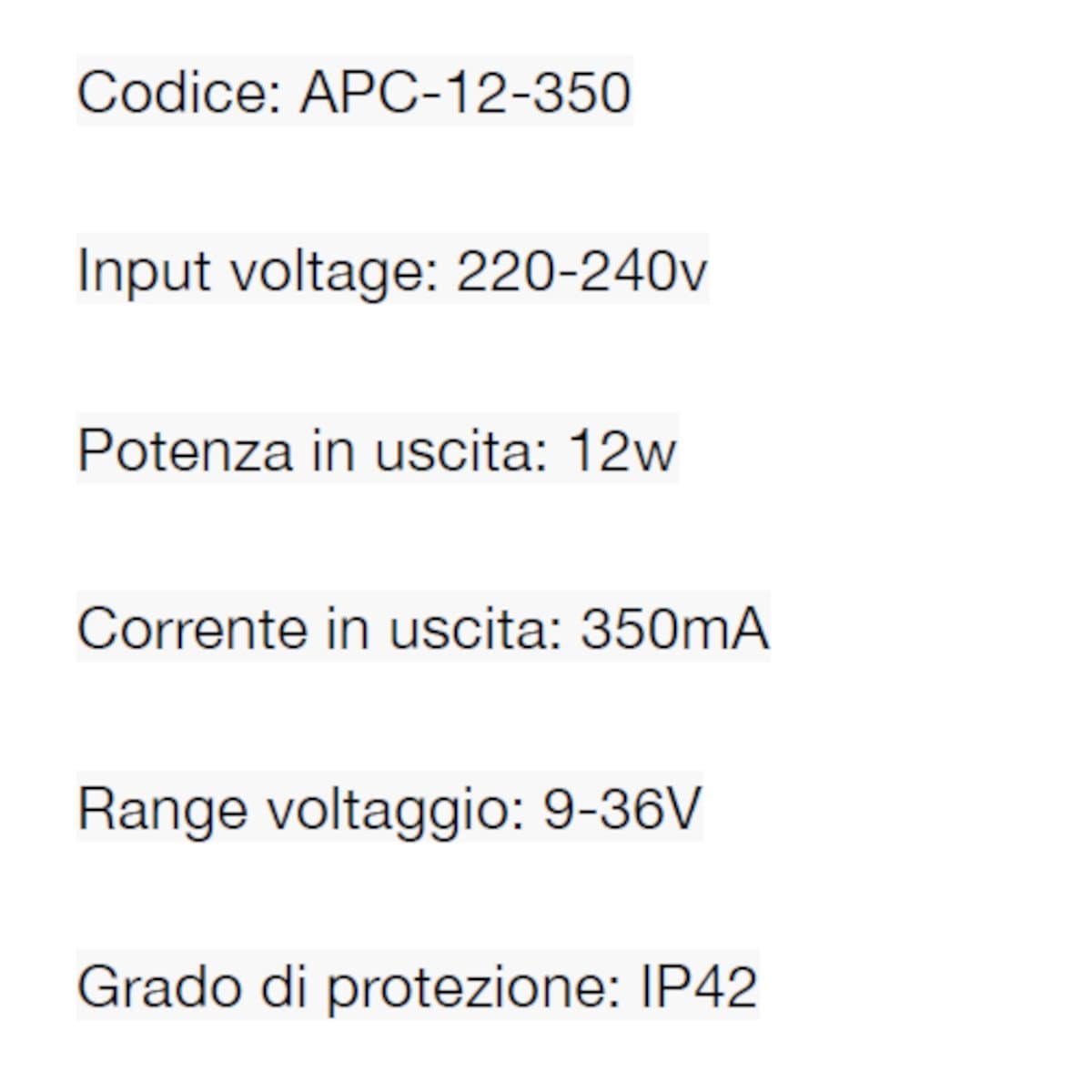 Driver Lampadari Bartalini APC 12 350 220-240V CC-350 mA 12W - 3