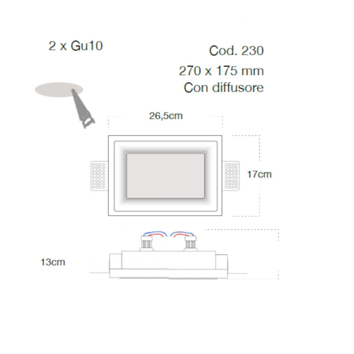 OUTLET Faretto incasso Lampadari Bartalini OTNACNI D 230 GU10 LED gesso verniciabile - 6