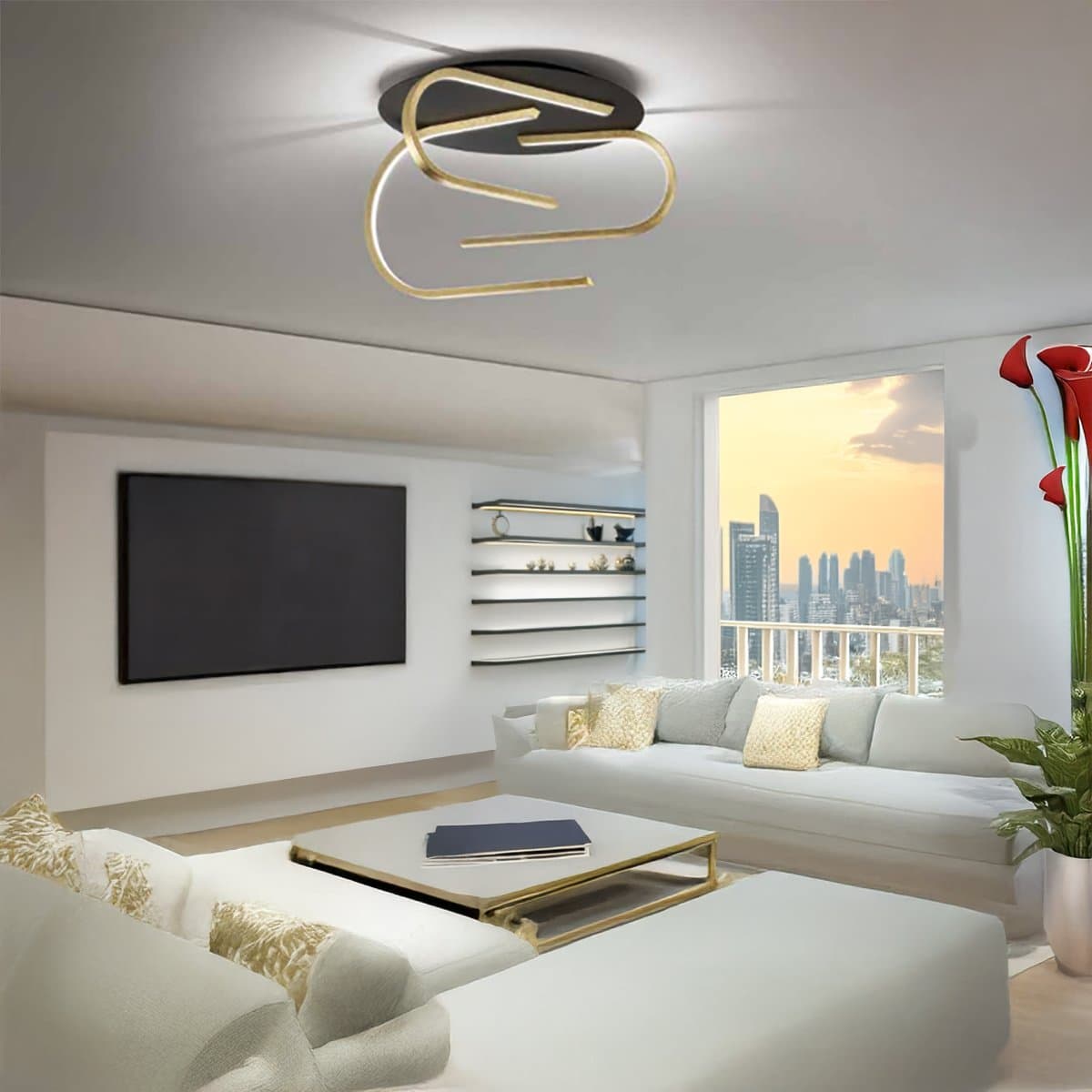 Plafoniera led Fratelli Braga GLIFO 2168 PL3 14-19 4700LM decoro foglia oro nero - 2