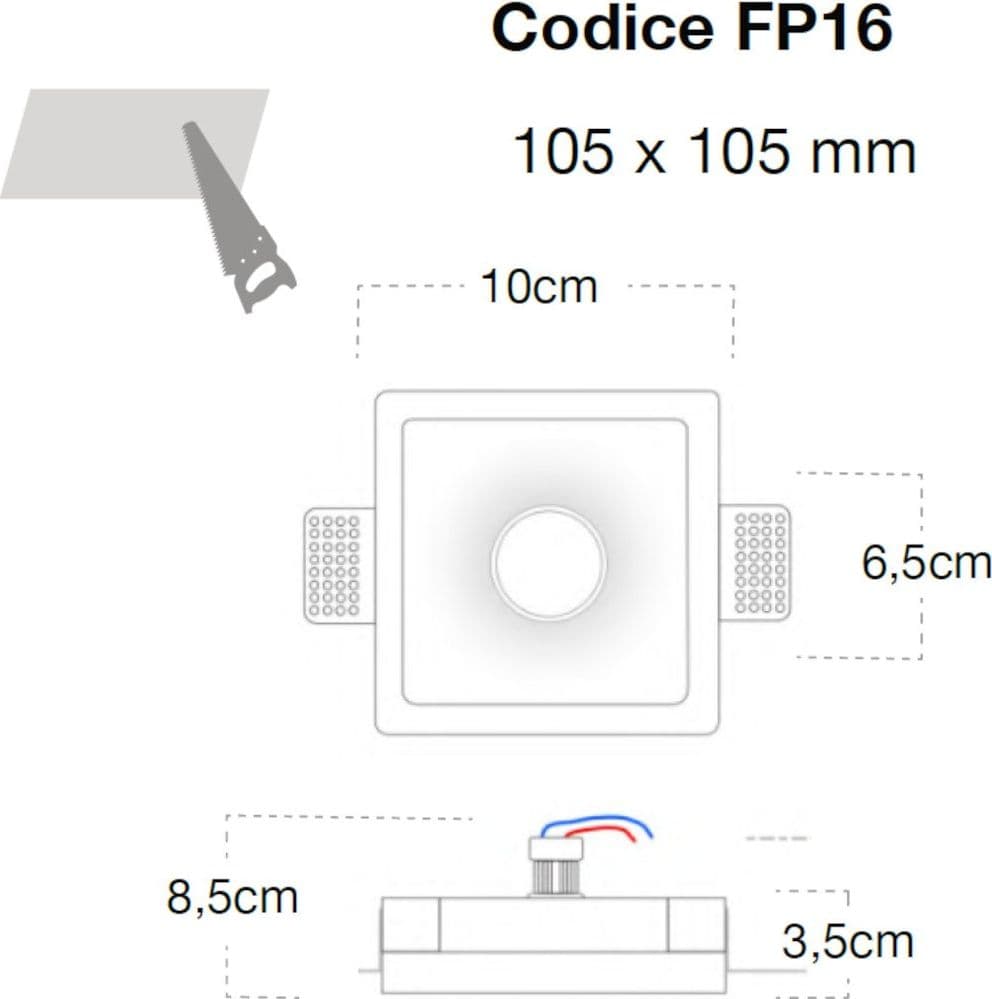 Faretto incasso Lampadari Bartalini INIC FP16 GU10 MR11 LED gesso verniciabile - 3