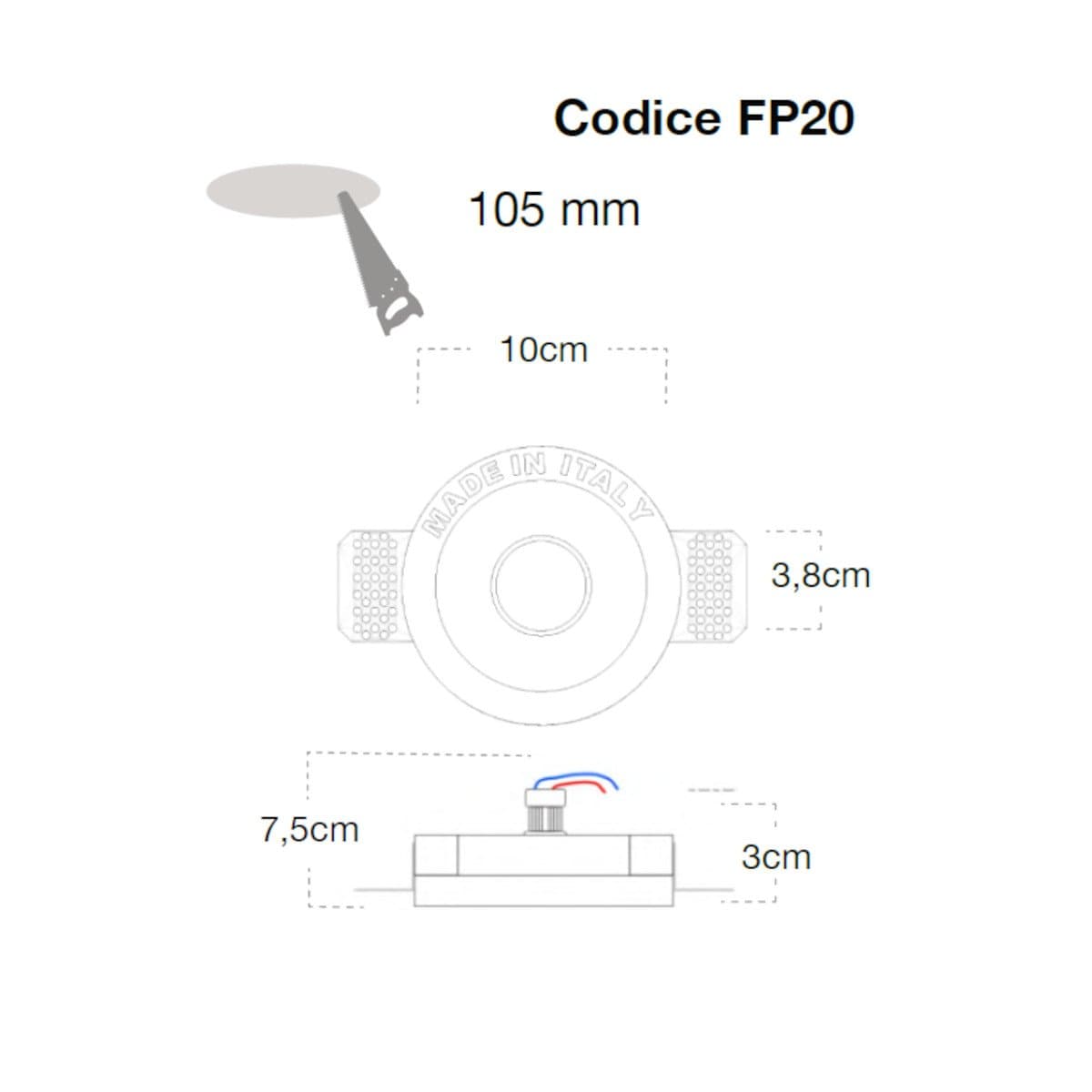 Faretto incasso Lampadari Bartalini ONAIP FP20 GU10 MR11 LED gesso verniciabile - 3