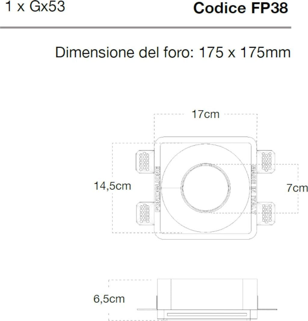 Faretto incasso Lampadari Bartalini TFOS FP38 GX53 LED gesso verniciabile - 3