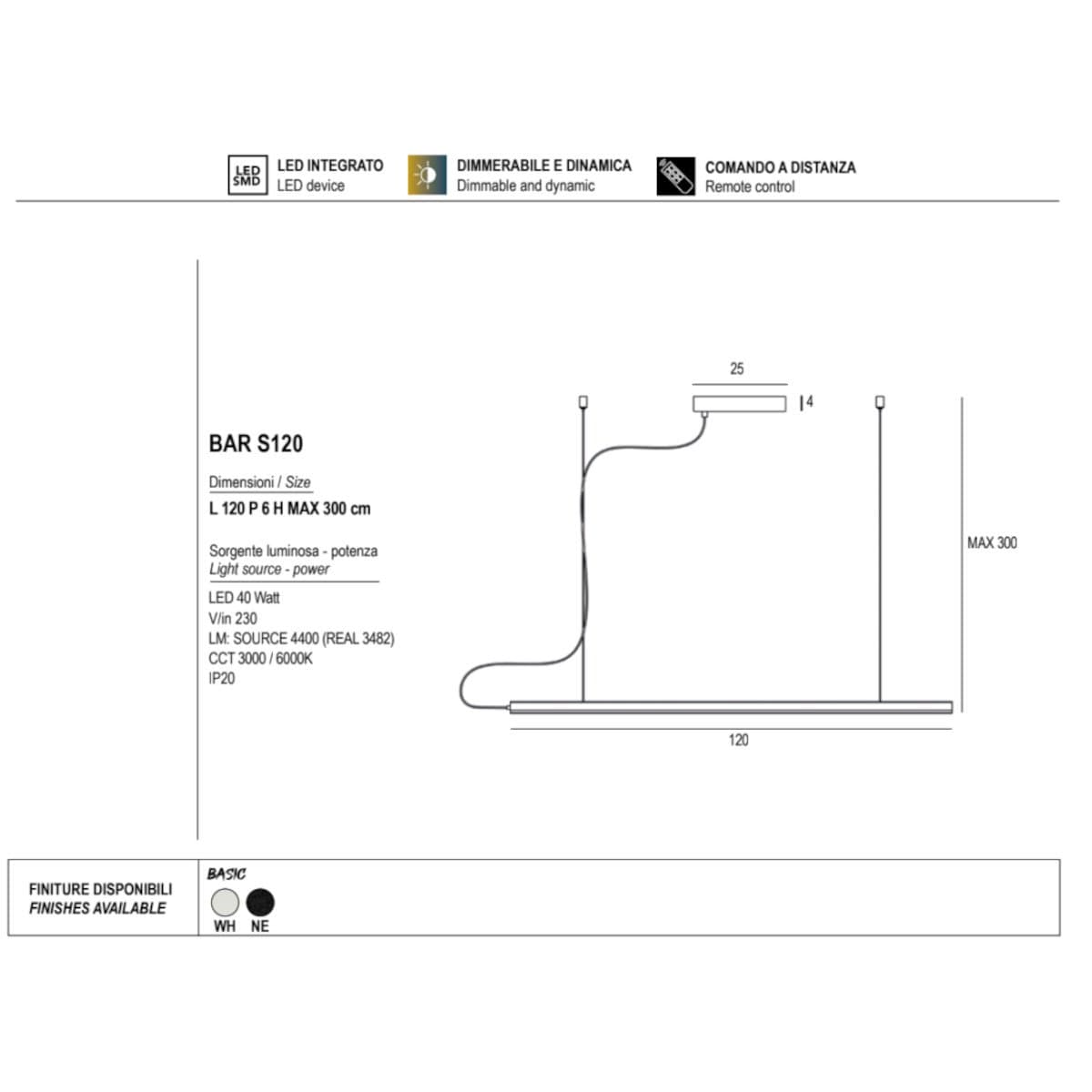 Lampadario moderno Promoingross BAR S120 LED dimmerabile alluminio metacrilato - 11