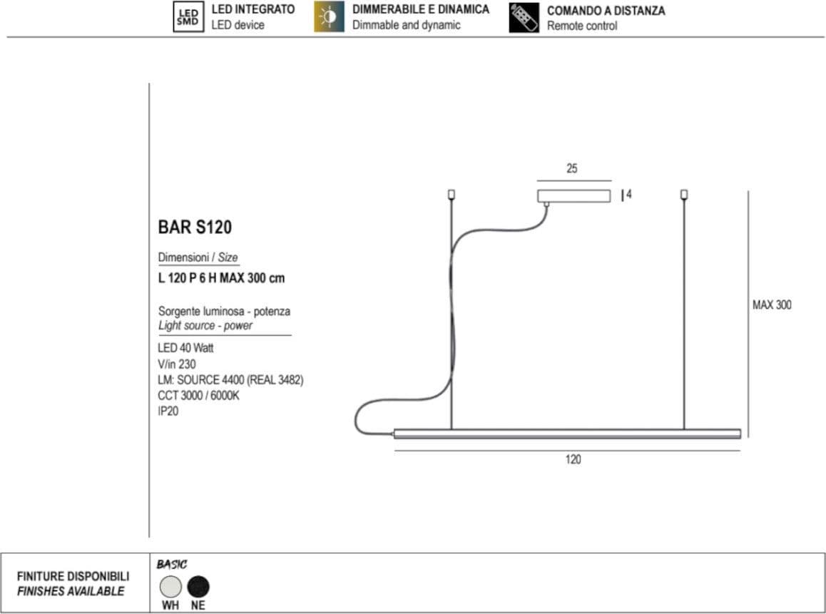 Lampadario moderno Promoingross BAR S120 LED dimmerabile alluminio metacrilato - 7