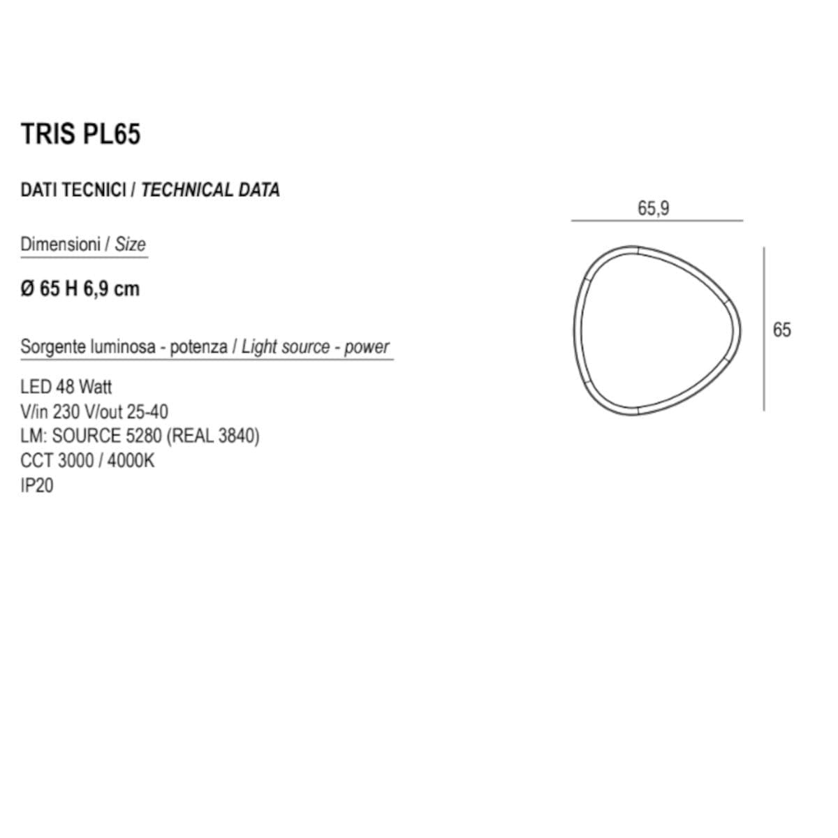 Plafoniera LED Promoingross TRIS PL65 MN MW metallo metacrilato - 6