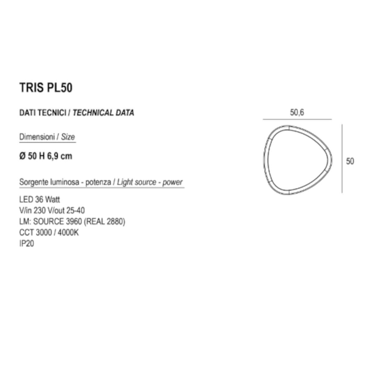 Plafoniera LED Promoingross TRIS PL50 FULL metallo metacrilato - 7